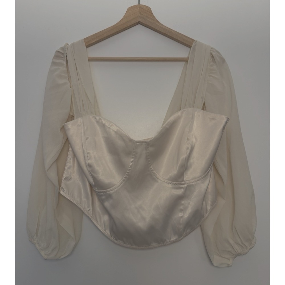 CIDER Cropped Off-the-Shoulder Satin Corset Blouse Top 3XL‎ Smocked Back Stretch